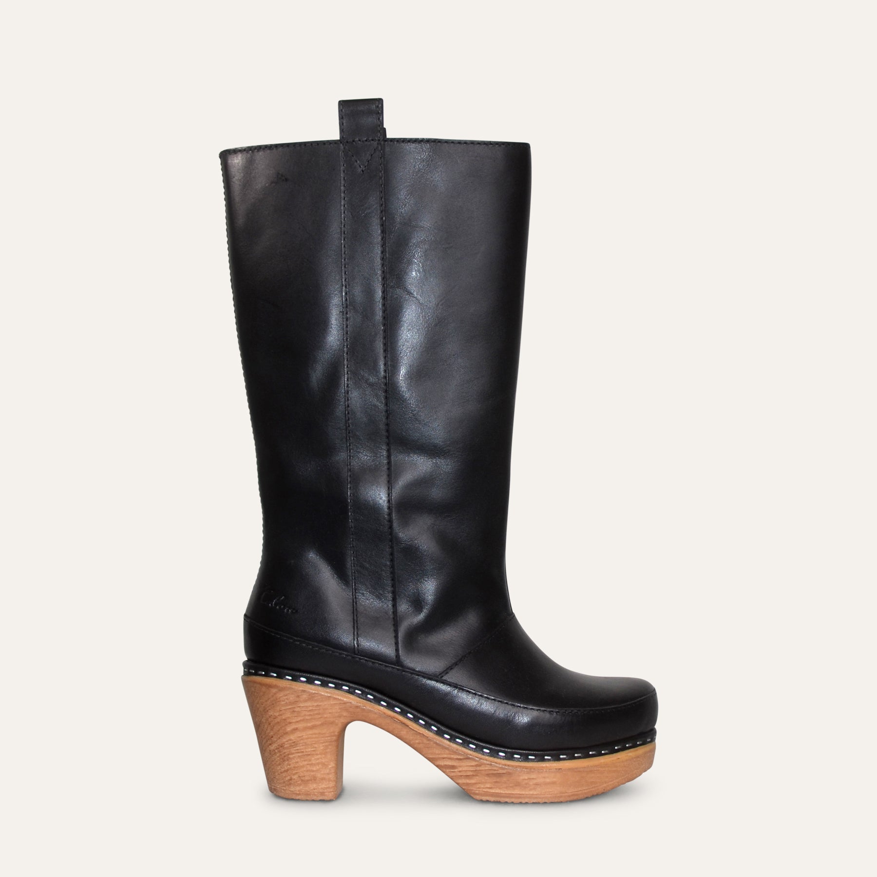 Calou Black leather knee-high boot with flex-sole side