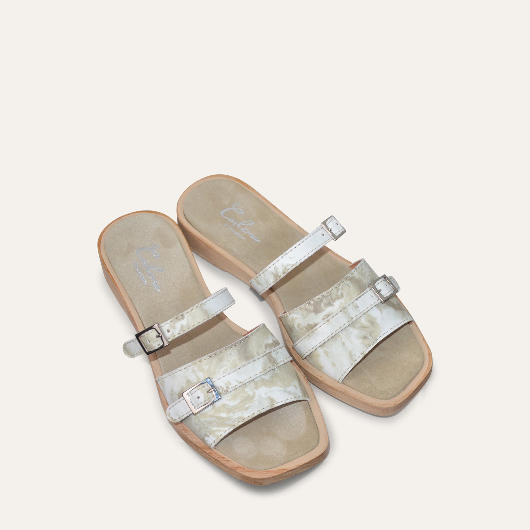 Christa beige leather flat clog sandals Calou Stockholm