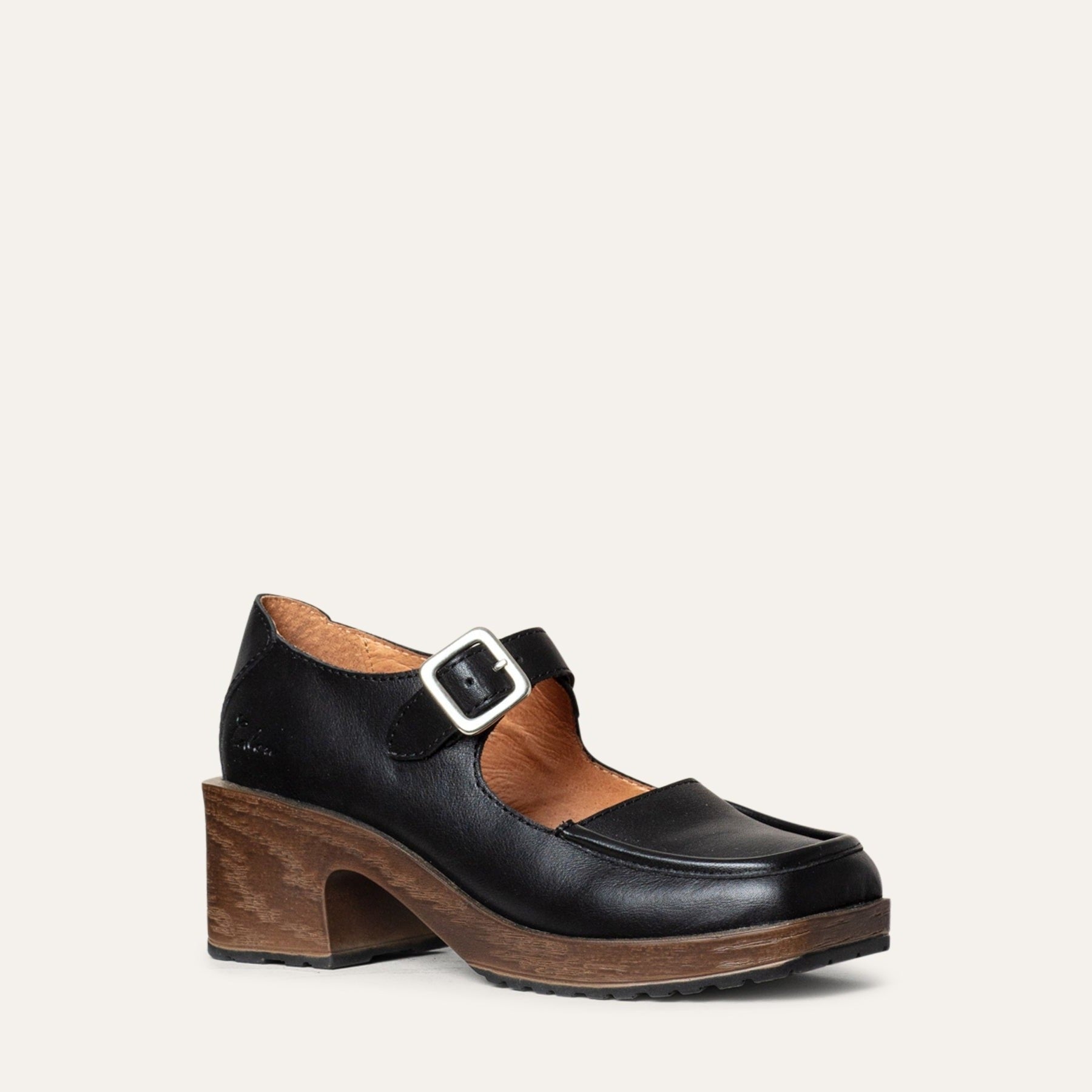 Iwa black leather Mary Jane clog shoe calou stockholm