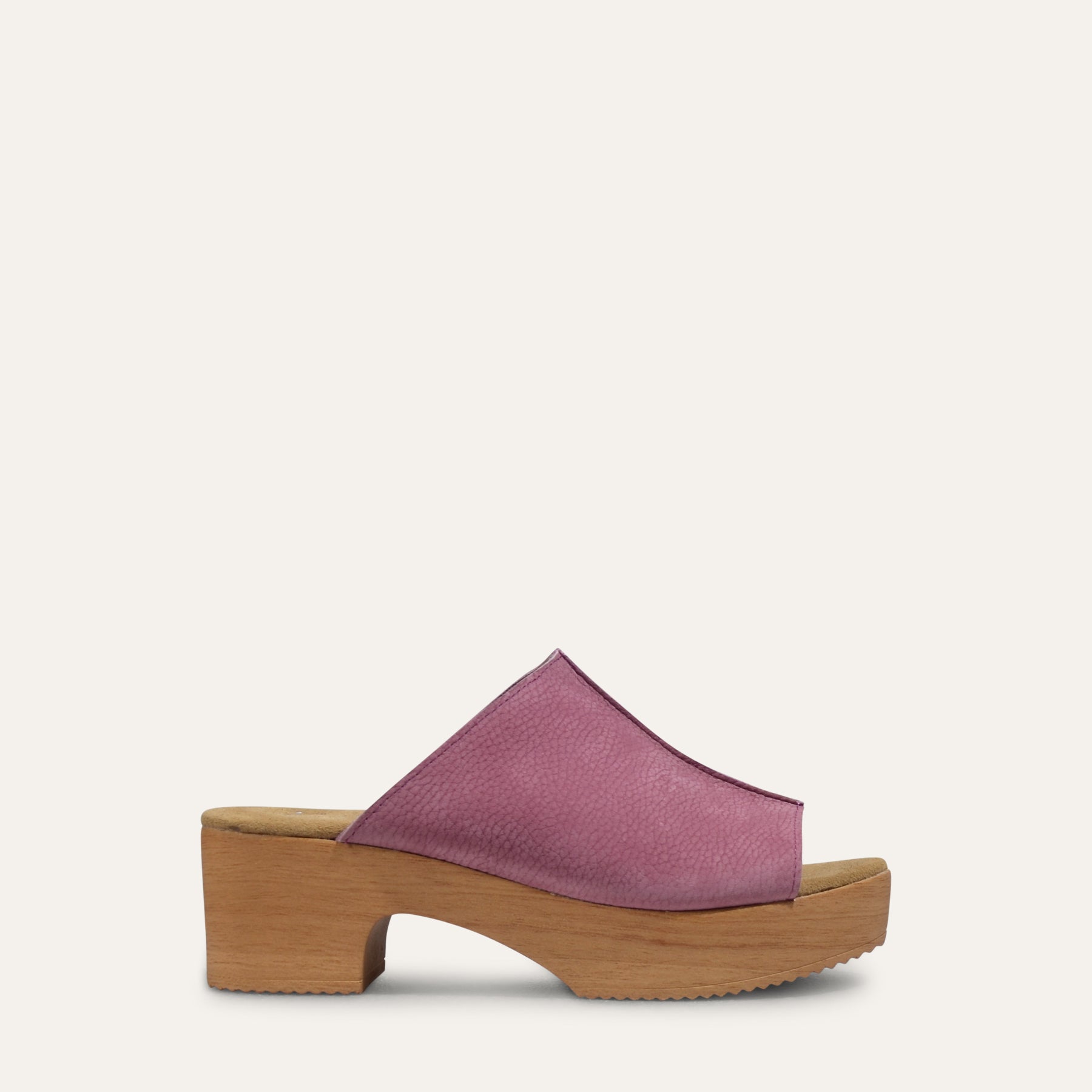 Calou Tina purple suede clog mules on soft bendable soles