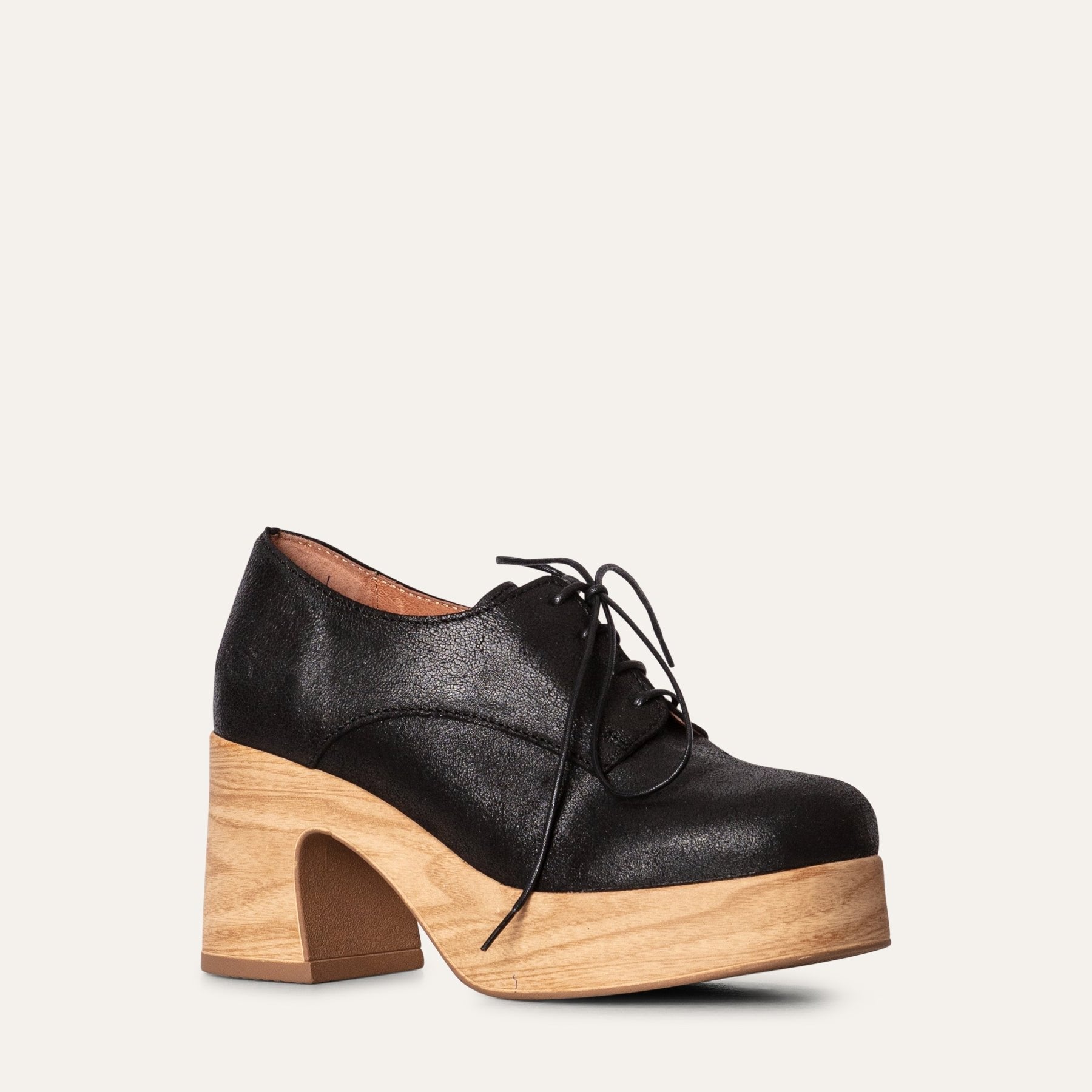 Britta black leather lace-up clog shoe Calou