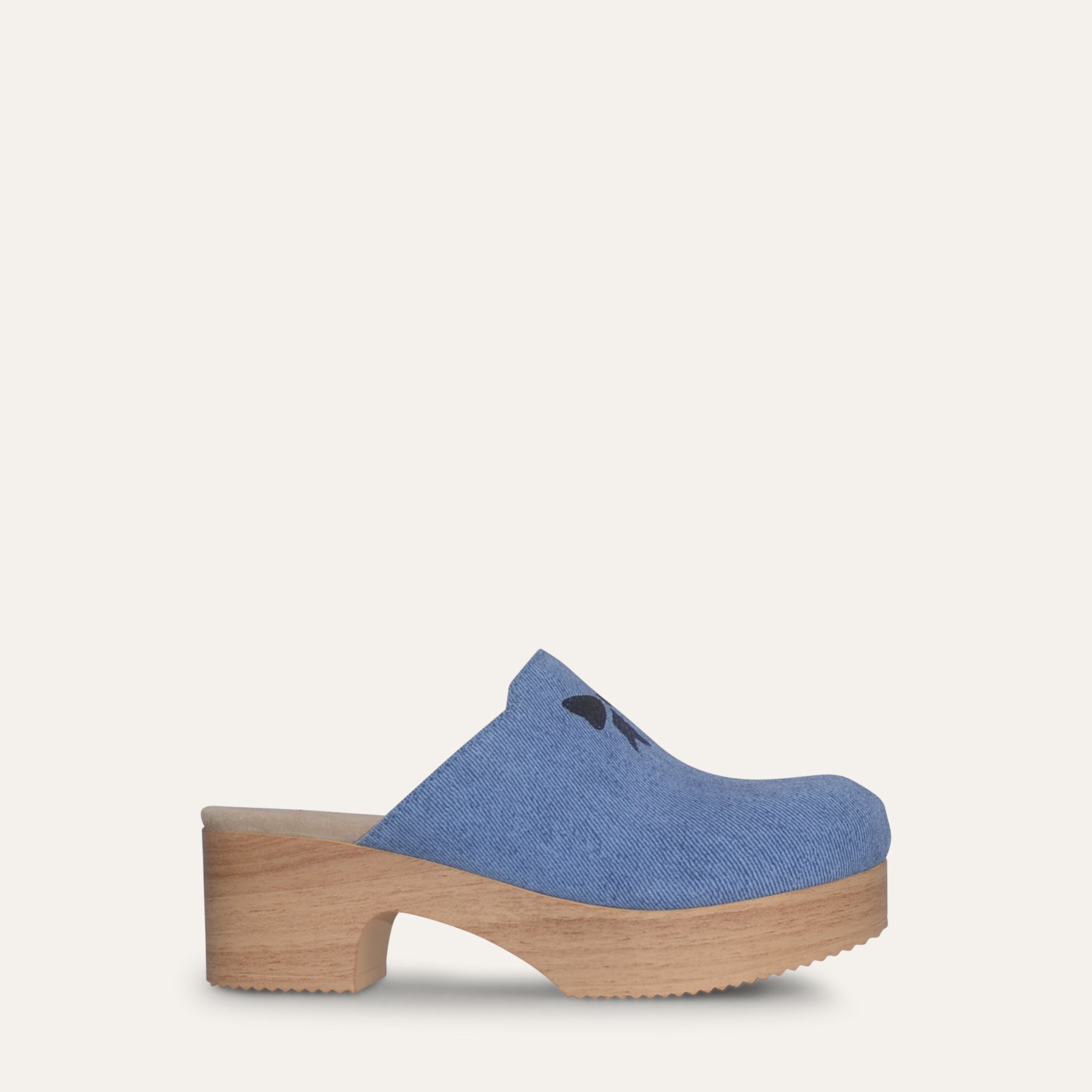 Calou Dolly Blue denim clog shoe, side