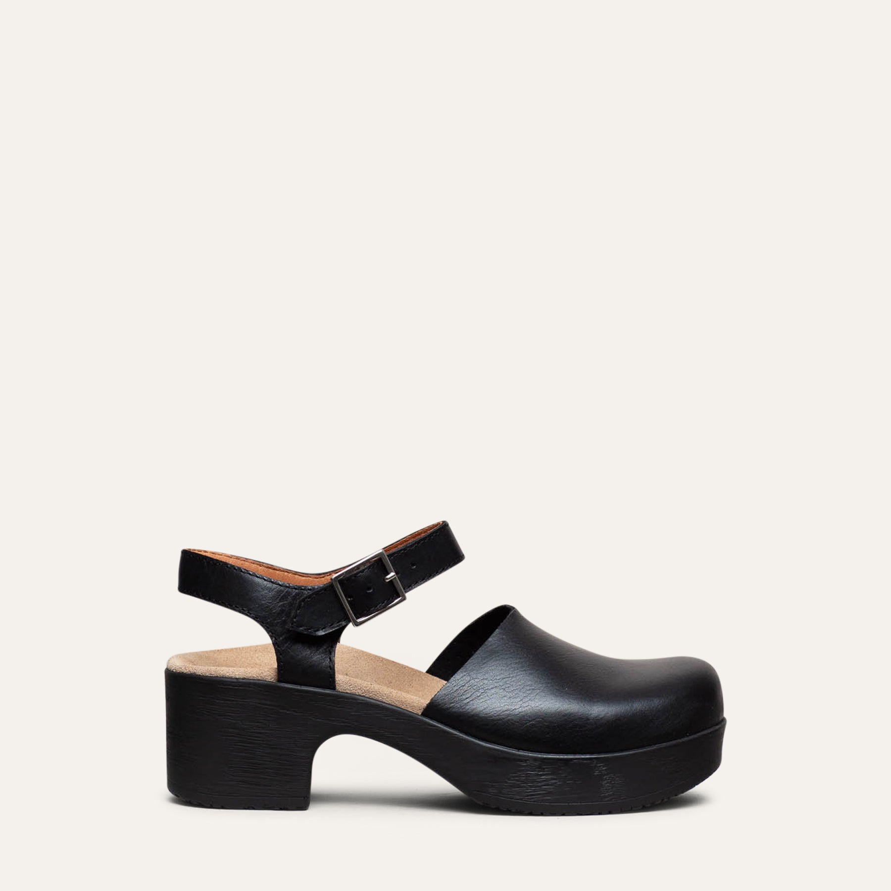 Dolores black leather clog