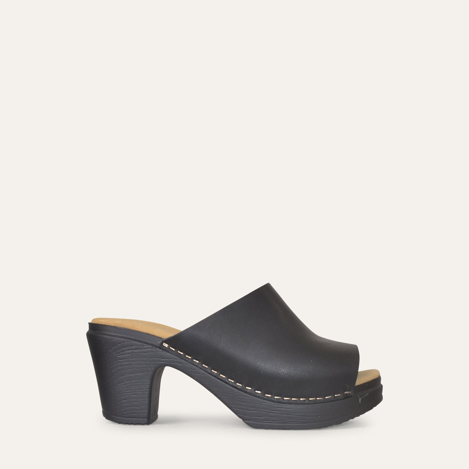 Frida black leather clog mule, Calou Stockholm