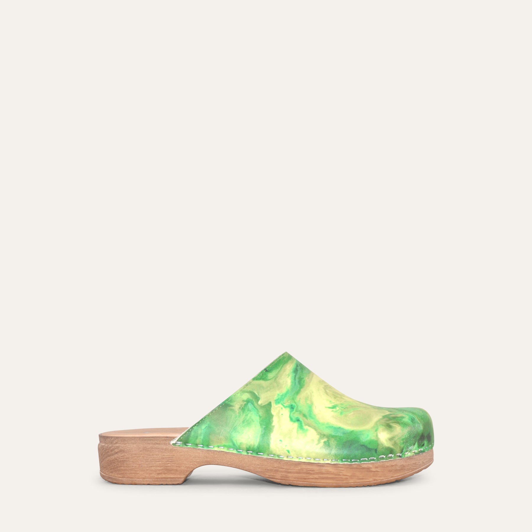 Helena green mix printed leather clog, Calou Stockholm