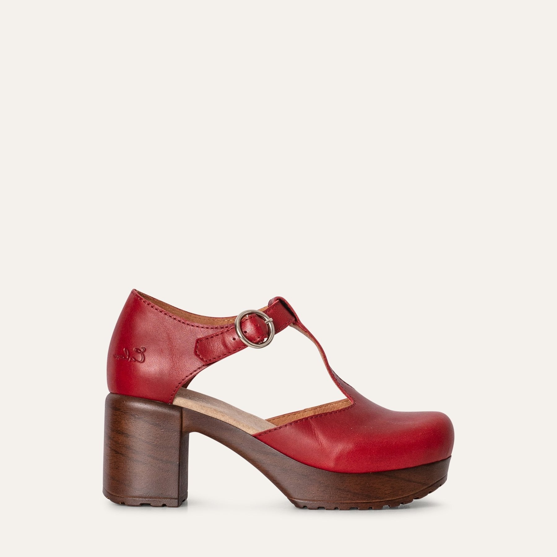 Kerstin red leather T-strap clog shoe Calou