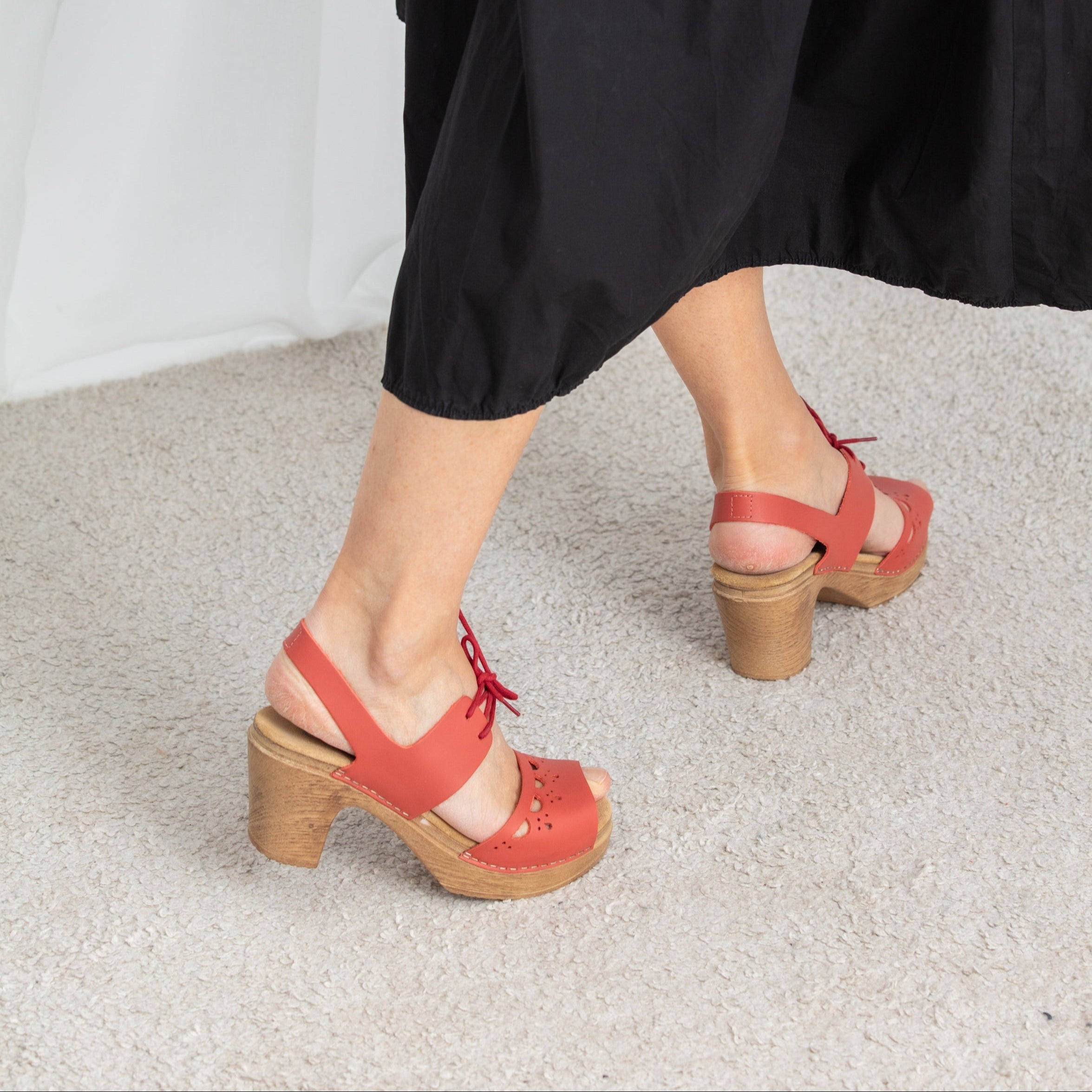 Notty red leather Mary Jane clogs on Model Calou