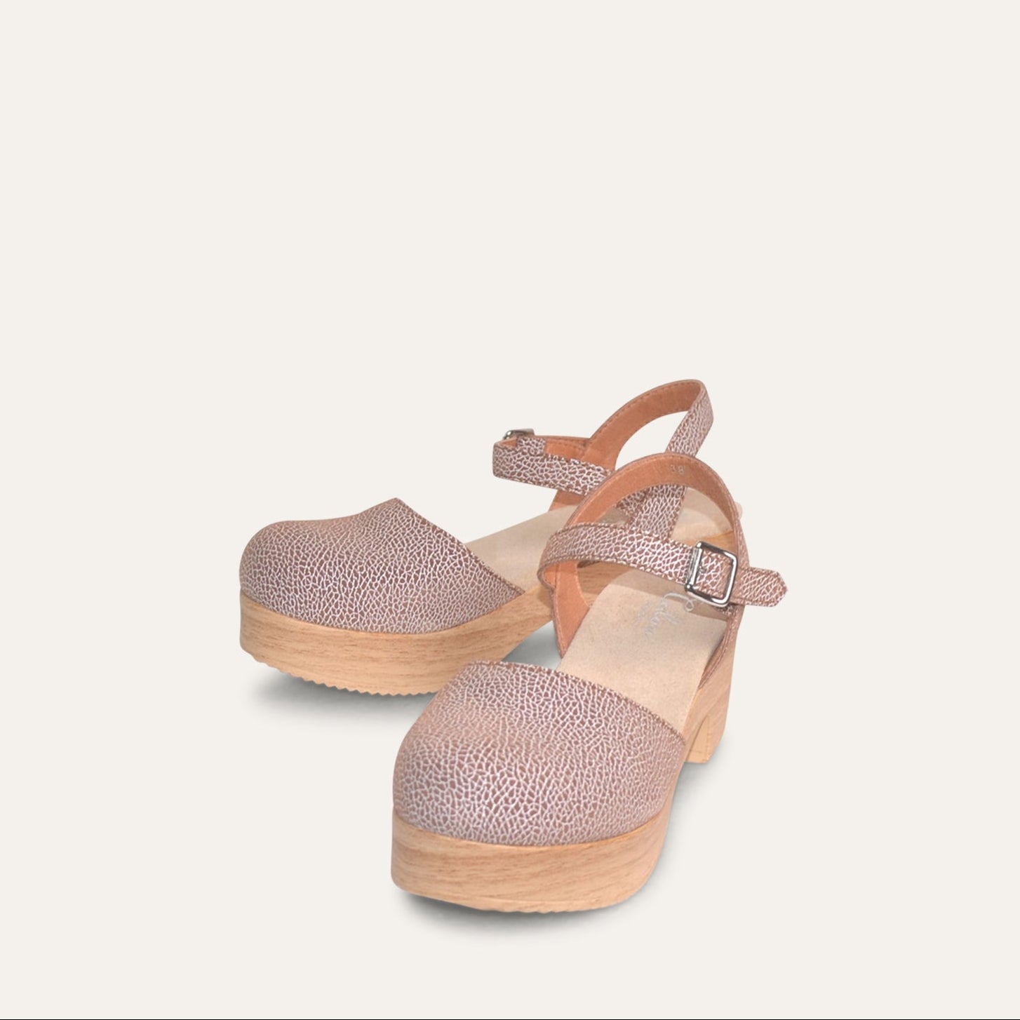 Calou Sara brown leather Mary Jane clogs, frontview